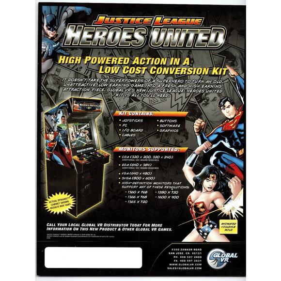 Justice League Heroes United 2009 Arcade Game Flyer DC Comics VR Kit - Picture 2 of 2